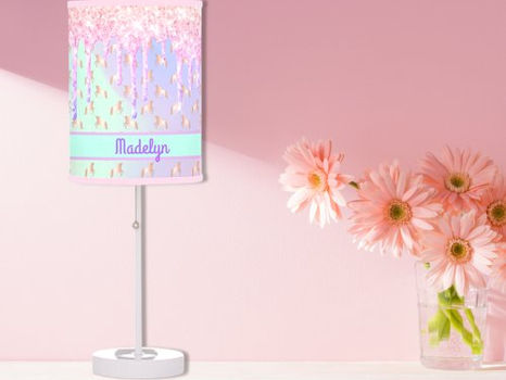 Hot Deals! Unicorns glitter drips pink rose gold monogram table lamp