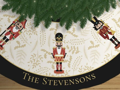 Best Price! Whimsical Nutcracker Black and Beige Christmas Brushed Polyester Tree Skirt