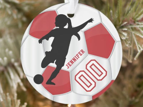 Hot Review! Red and White Personalize Girl Soccer Player Ornament