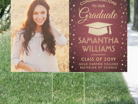 Best Price! 2 Photo Congrats Burgundy Gold Glitter Graduation Sign