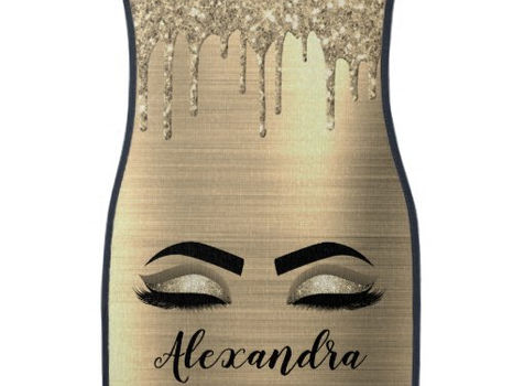 Hot Deals! Gold Black Glitter Eyelashes Monogram Name Car Flo Car Floor Mat