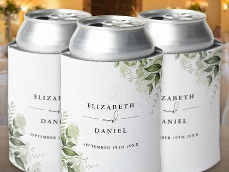 Review Greenery Floral Elegant Modern Wedding Can Cooler