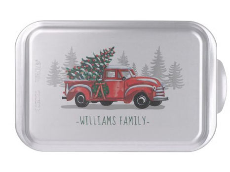 Review Vintage Red Truck Christmas Tree Family Name Cake Pan