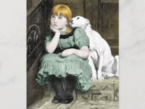 Top 10! Dog Adoring Girl Victorian Painting Postcard
