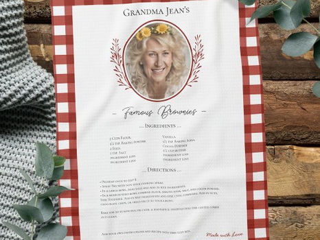 Best Deals! Family Recipe Keepsake Photo Gingham Kitchen Towel