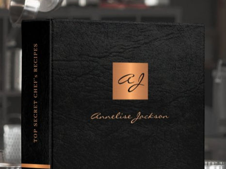 Best Price! Elegant black gold monogrammed kitchen recipe 3 ring binder