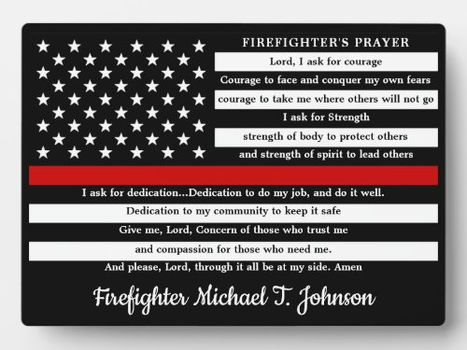 Big Deals! Firefighter's Prayer Personalized Thin Red Line Plaque