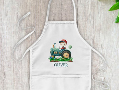 Big Deals! Boys' Cute Green Tractor Personalized Kids' Apron