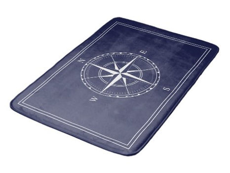 Big Deals! Hamptons Navy and White Nautical Ship Compass Rose Bath Mat