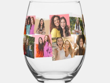 Review Collage of 14 photos fun cute custom text stemless wine glass