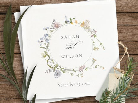Best Deals! Cute Rustic Yellow Meadow Floral Wreath Wedding Napkins