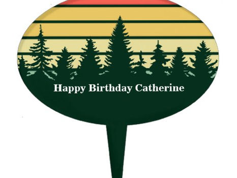 Hot Review! Green Forest Sunset Custom Nature Birthday Cake Topper
