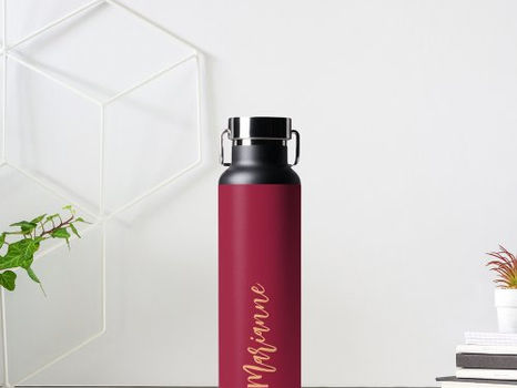 Hot Review! Magenta burgundy custom name script water bottle