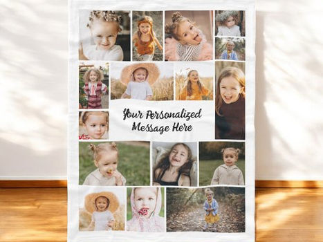 Hot Deals! Modern Personalized 16 Photo Collage Custom Color Fleece Blanket