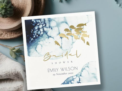 Hot Review! ELEGANT GOLD NAVY UNDERWATER FISH BRIDAL SHOWER NAPKINS