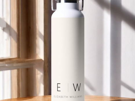 Review Neutral Elegant Modern Minimalist Monogram Name Water Bottle