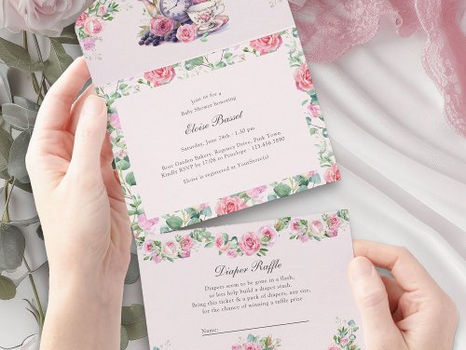 Best Deals! Vintage Tea Party Books Diaper and Baby Shower All In One Invitation