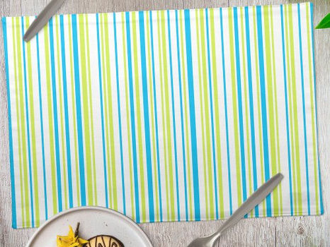 Best Deals! Blue and neon Green color Stripes Pattern Cloth Placemat