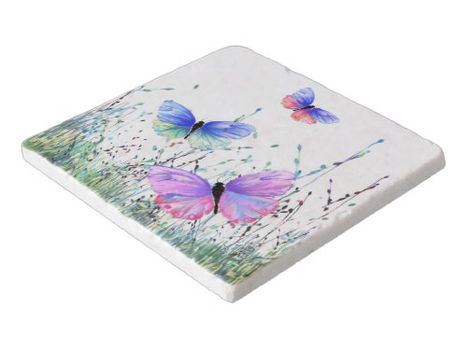 Big Deals! Spring Joy - Colorful Butterflies Flying in Nature Trivet