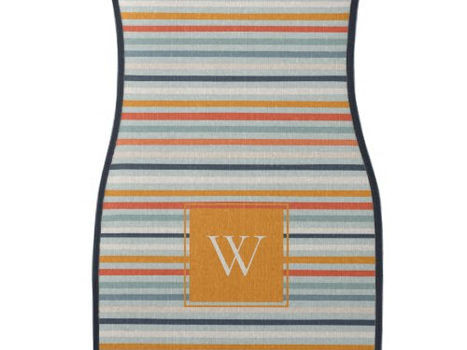 Best Deals! Cute Dusky Orange Blue Striped Pattern Monogram Car Floor Mat