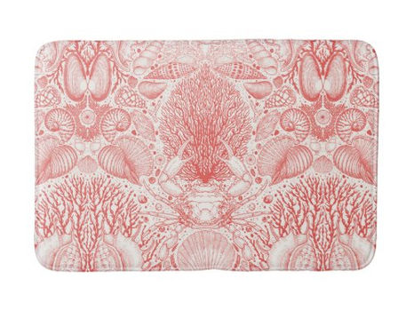 Review Beach treasures in coral red bath mat
