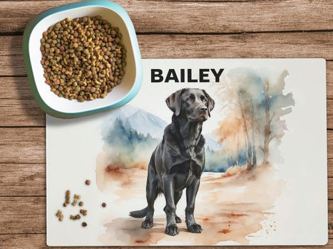 Review Watercolor Black Labrador Retriever Dog Food Mat