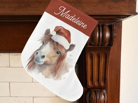 Top 5! Christmas Pony Cute Equestrian Horse Santa Hat Large Christmas Stocking