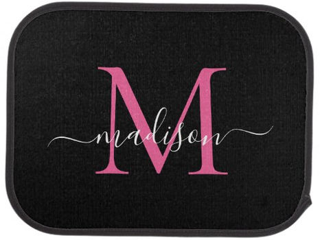 Best Deals! Modern Black Magenta Pink Monogram Feminine Script Car Floor Mat