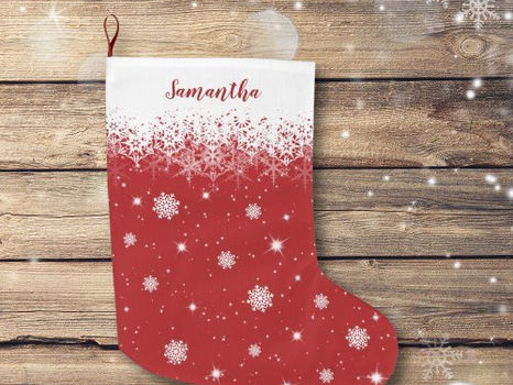 Best Deals! Cute Red Christmas Stars Snowflakes Pattern Large Christmas Stocking