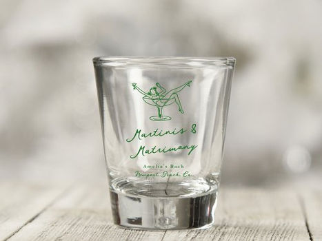Top 10! Whimsical Hand Drawn Green Martinis & Matrimony Shot Glass