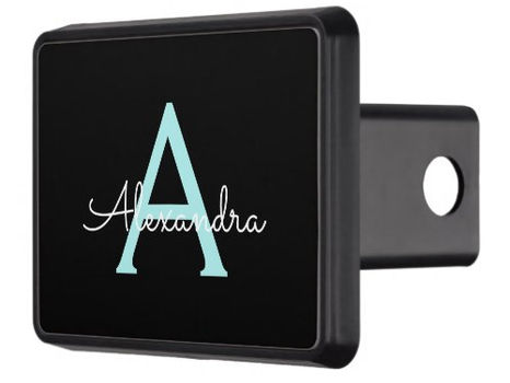 Review Aqua Teal Blue Script Girly Monogram Name Hitch Cover