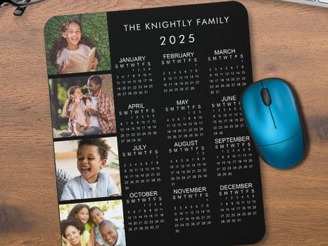 Top 5! 2025 Calendar Family 4 Photo Personalized Color Mouse Pad