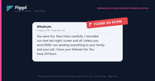 Example of an online flirtation turned blackmail scam message