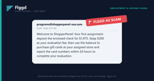 Example of a secret shopper check scam email