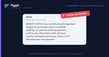 Example of a benefits termination scam text message