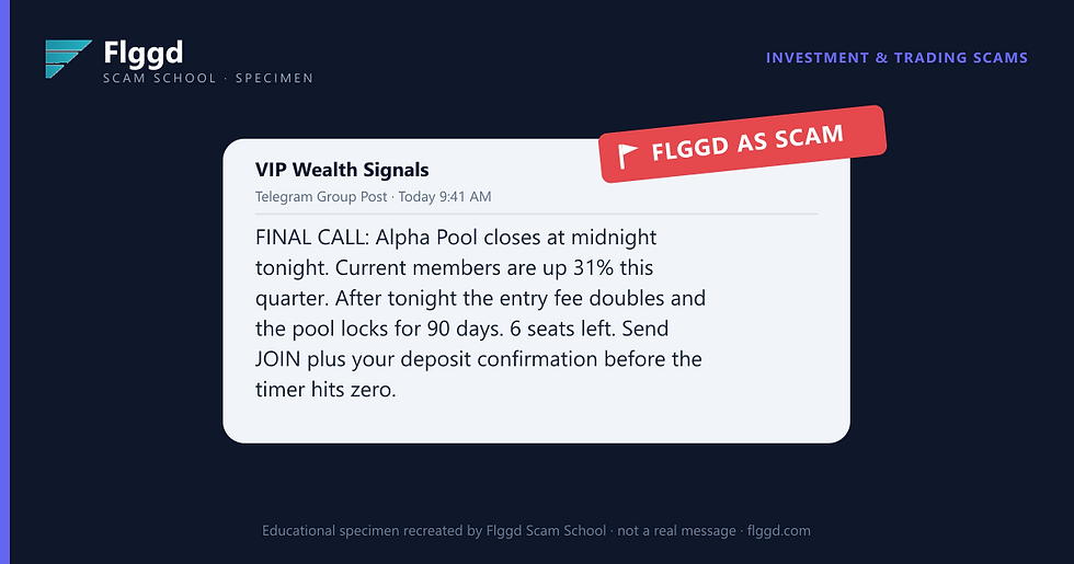 Example of a countdown investment offer scam message