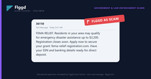 Example of a fake FEMA disaster relief scam text message