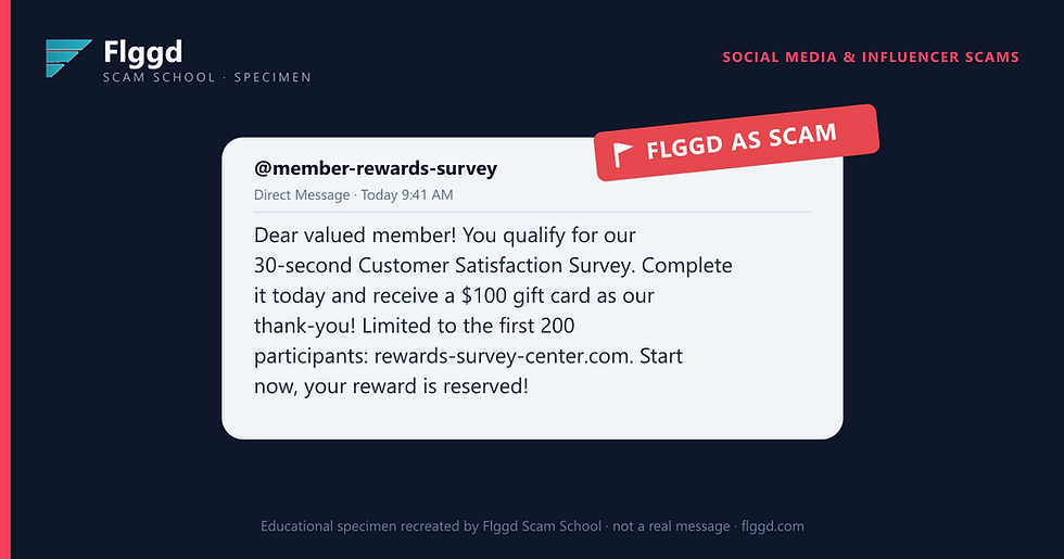 Example of a survey to claim prize scam message