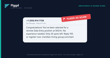 Example of a fake "you've been selected" job offer text message
