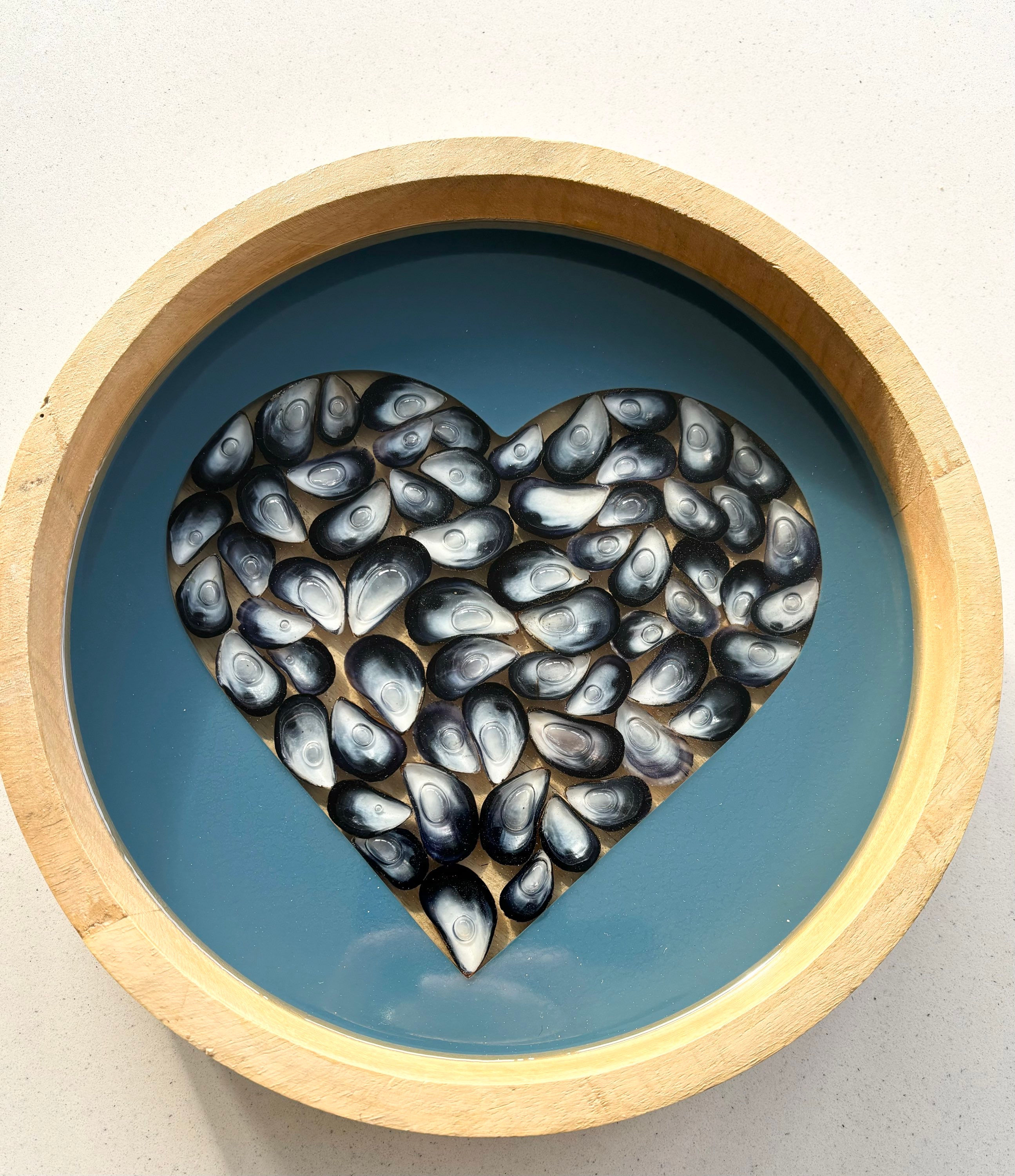 Decorative Wooden Bowl with Mussel shells, 