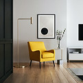 Yellow Arm Chair Furniture Assembly in Apartment