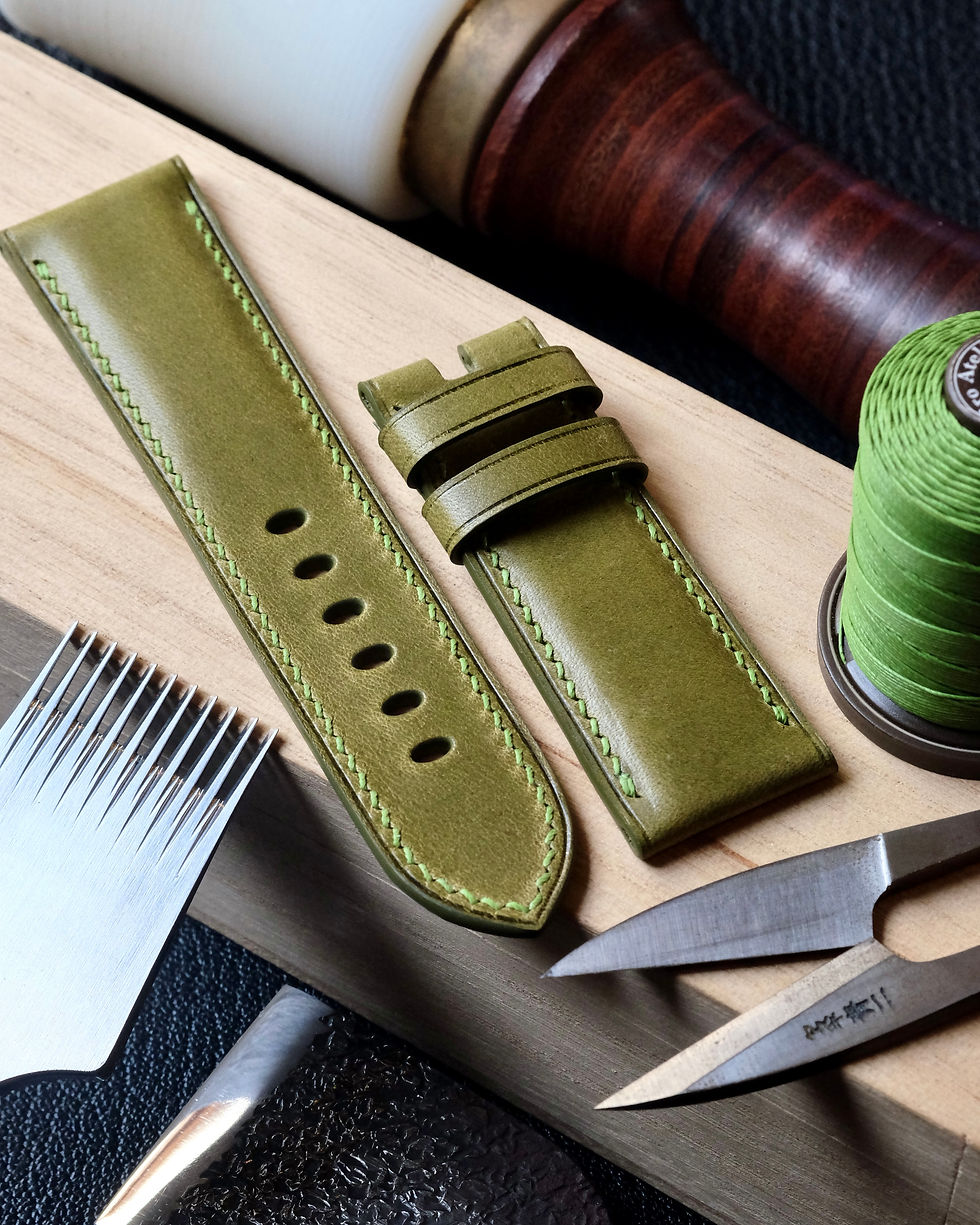 Ponte Wax leather watch straps, handcrafted and sewn in Belgium. A leather made from a blend of animal fats and oils.