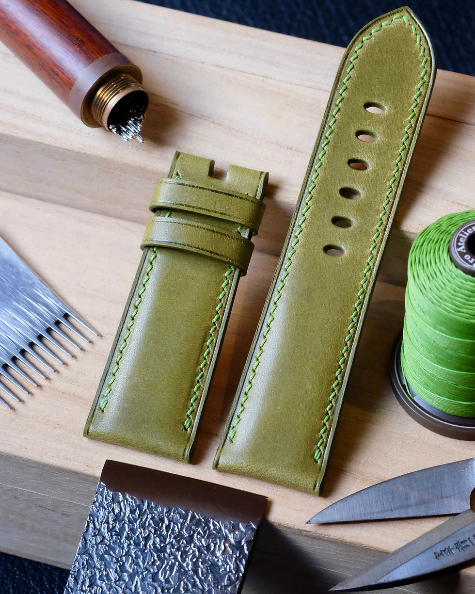 Ponte Wax leather watch straps, handcrafted and sewn in Belgium. A leather made from a blend of animal fats and oils.