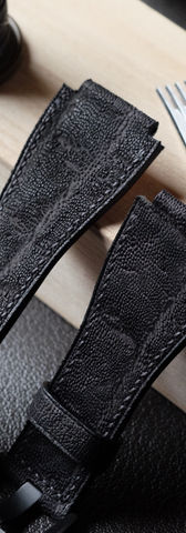 Fully handmade and hand-stitched watch strap in black elephant leather.