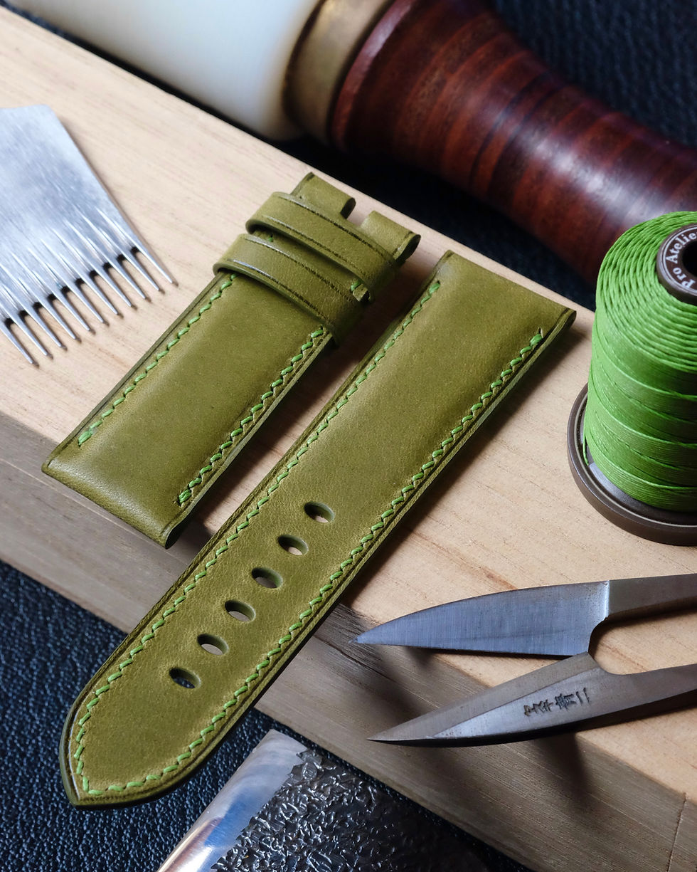 Ponte Wax leather watch straps, handcrafted and sewn in Belgium. A leather made from a blend of animal fats and oils.
