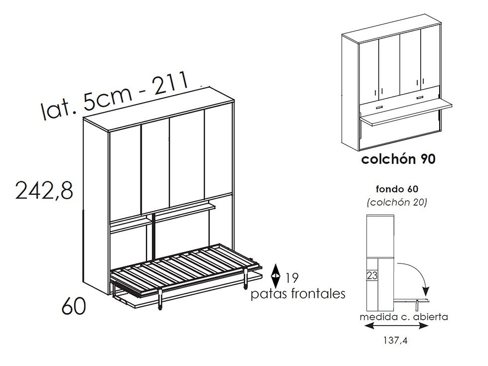 Miniatura: Cama abatible con escritorio QBn12b de Tegar
