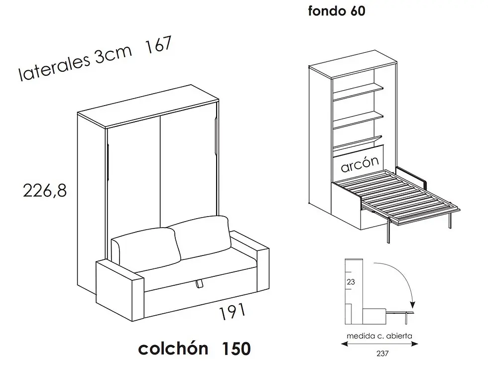 Miniatura: Cama abatible con armario y sofá QBnext New 10 de Tegar
