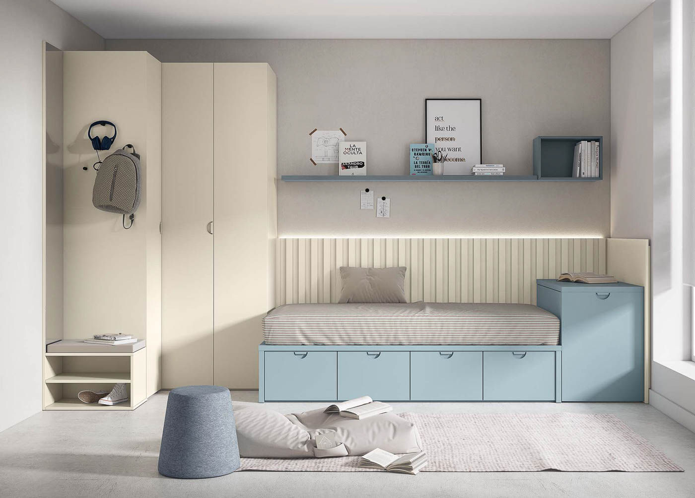 Dormitorio juvenil con cama cajones Delulu NEO 02 de Ros