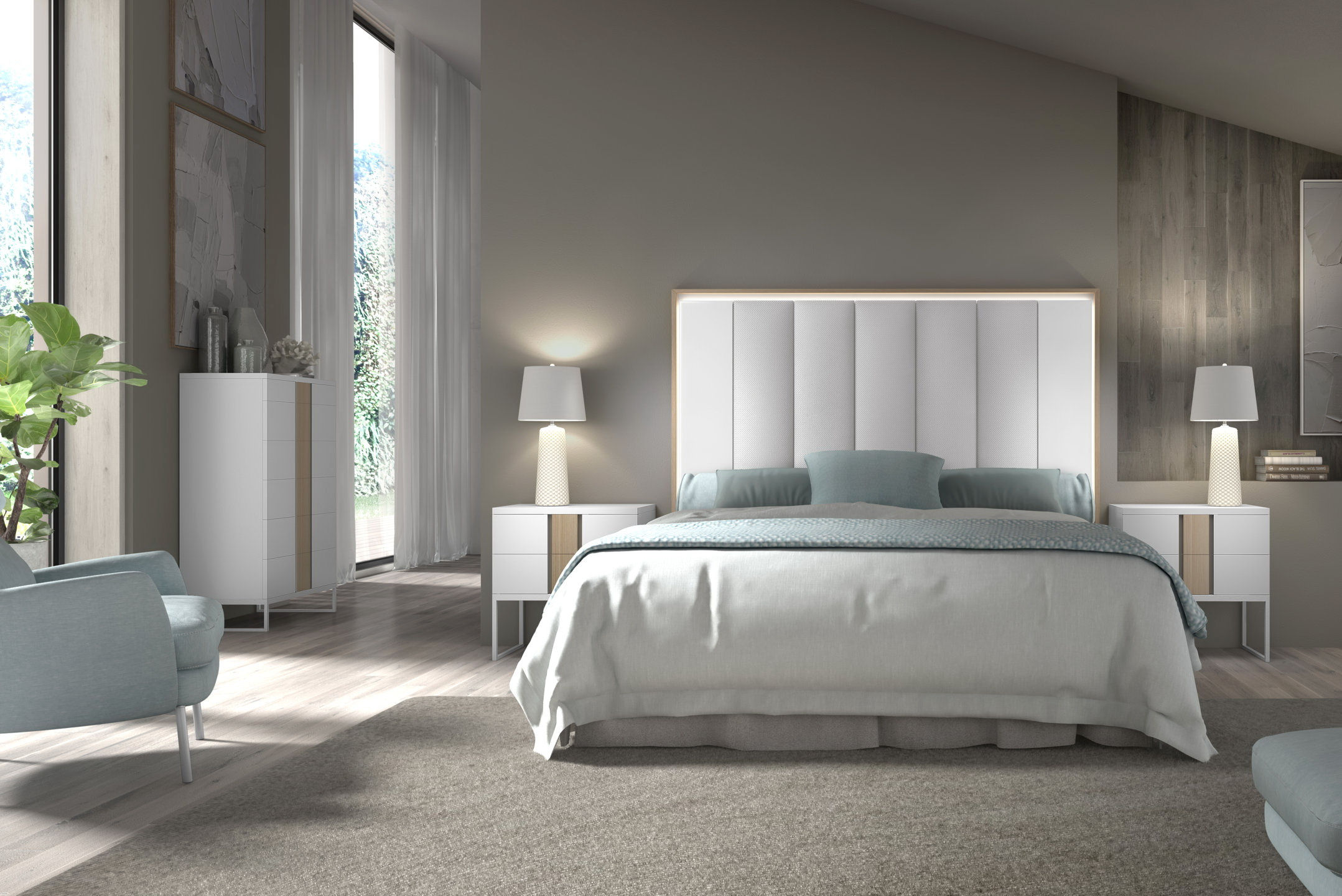 Dormitorio 700 cabecero tapizado de Monrabal Chirivella