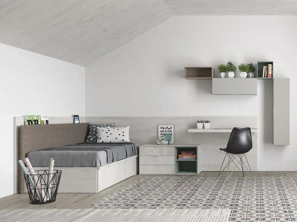 Dormitorio juvenil con cama cajones QBn09 de Tegar